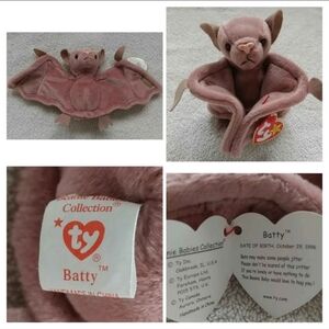 NWT! COLLECTIBLE TY BEANIE BABIES.    ~BATTY~  THE BAT. TAG ERRORS!!  RARE!